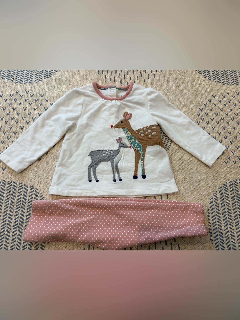 Baby Boden White Top and Pink Polka Dot Deer Set